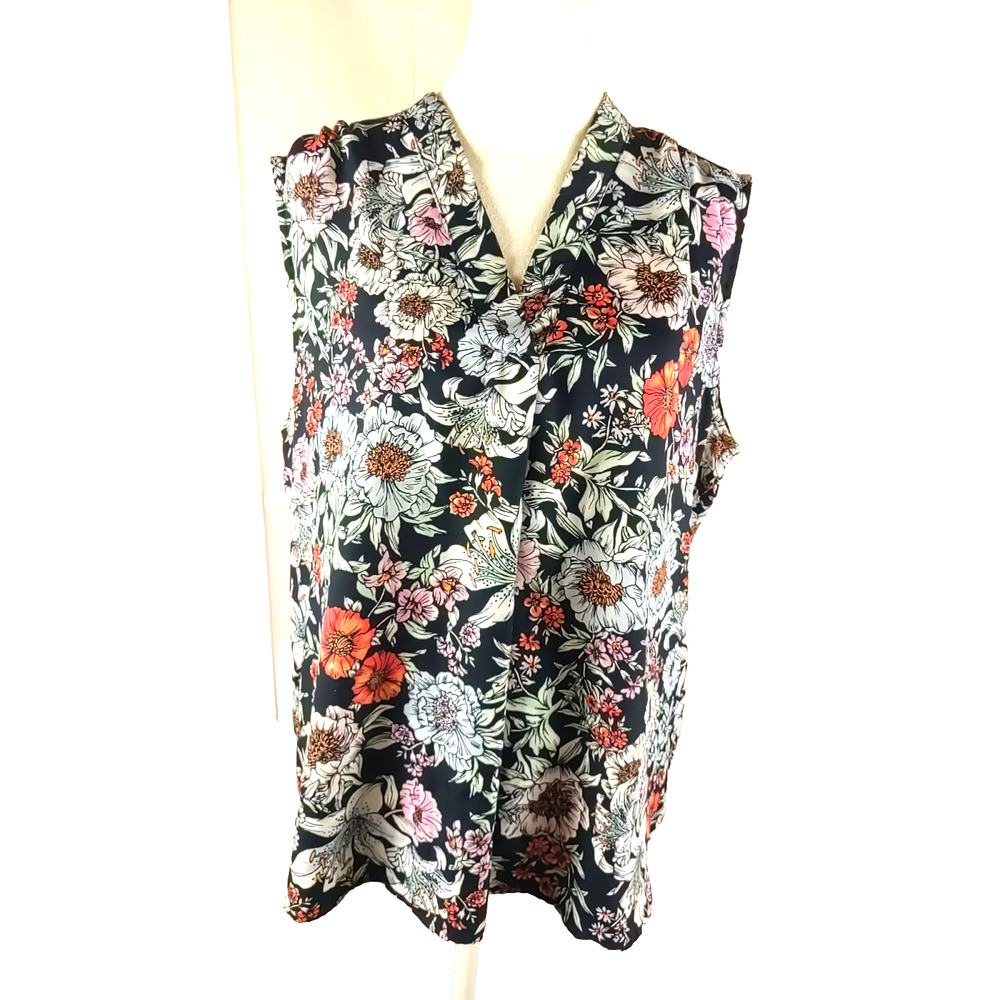 Jones New York Women's Sleeveless Shirt Size Large Black Orange White Floral - Picture 7 of 7